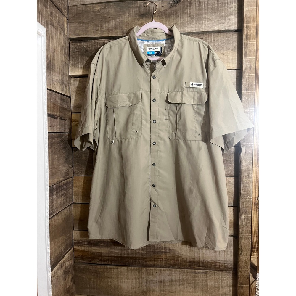 Magellan Outdoors Fish Gear‎ Mens 2XL Tan Short Sleeve Fishing Shirt Relaxed Fit
